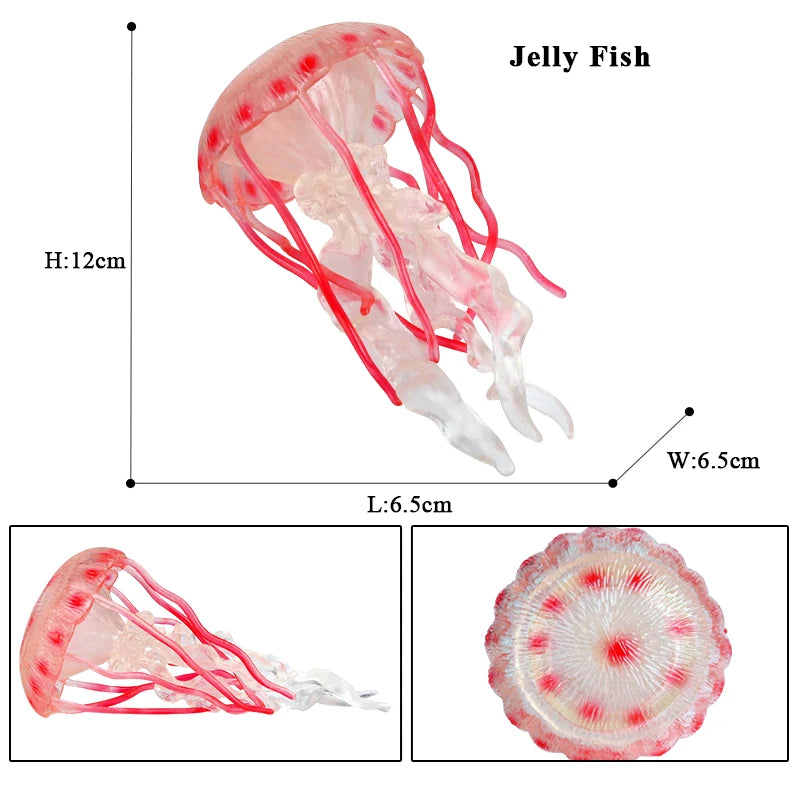 Oenux Ocean Animals Model Jellyfish Starfish Sea Anemone Coral Action Figures Aquarium PVC Miniature Educational Kids Toy Gift