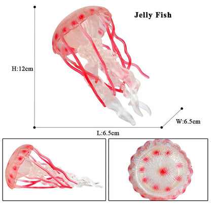 Oenux Ocean Animals Model Jellyfish Starfish Sea Anemone Coral Action Figures Aquarium PVC Miniature Educational Kids Toy Gift