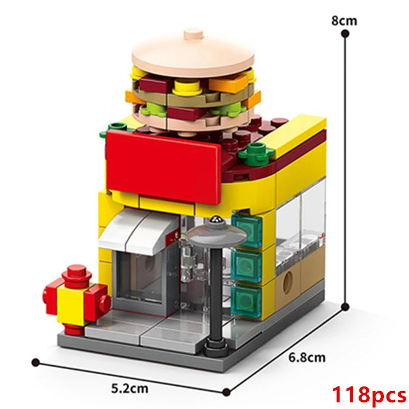 NEW Panda Pet Coffee Ice Cream Flower Shop Store Street View Food House Building Blocks Kit Girls Bricks Model Kids Toy Children