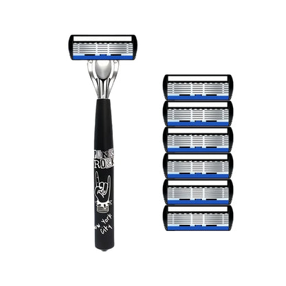 Men Women Safety Manual Shaver with 6-Layer Stainless Steel Blades for Hair Removal, Featuring Replaceable Razor Heads