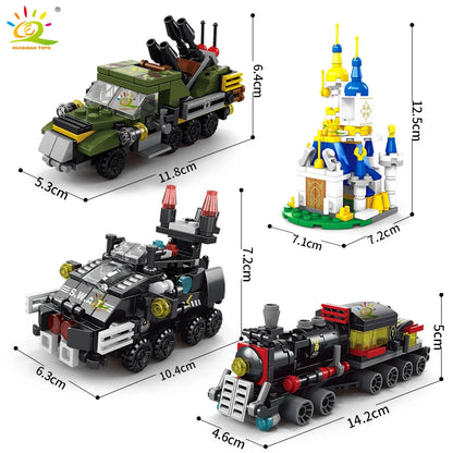 HUIQIBAO 6IN1 City Engineering Car Police Truck Building Blocks Tank Helicopter Bricks Fire Fighting Set Toys for Children