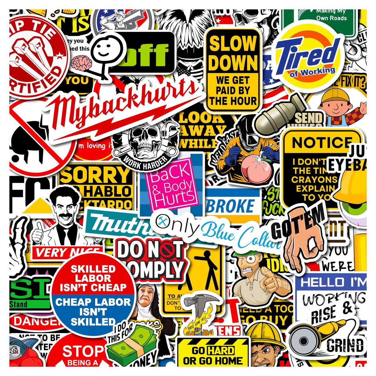 170PCS Hard Hat Theme Sign Cool Sticker Construction Workers Helmet Motorcycle Car Tools Laptop Bicycle Gift Funny Stickers