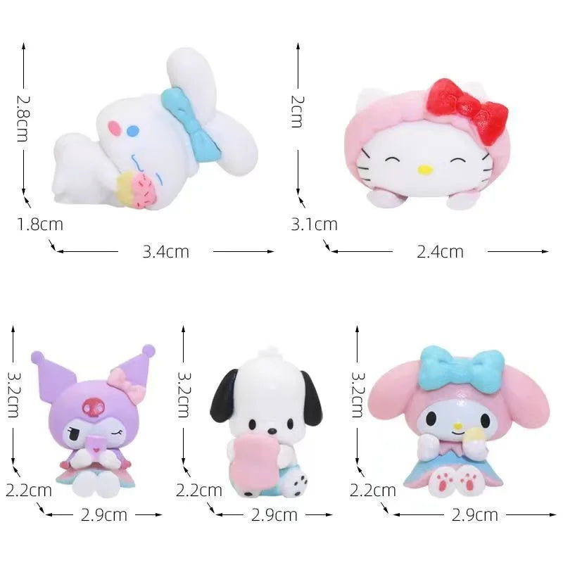 5Pcs-Set Sanrio Cinnamoroll Anime Figure Pochacco Kuromi Pom Pom Purin Hello Kitty Action Figure Toys Model Doll My Melody Gifts