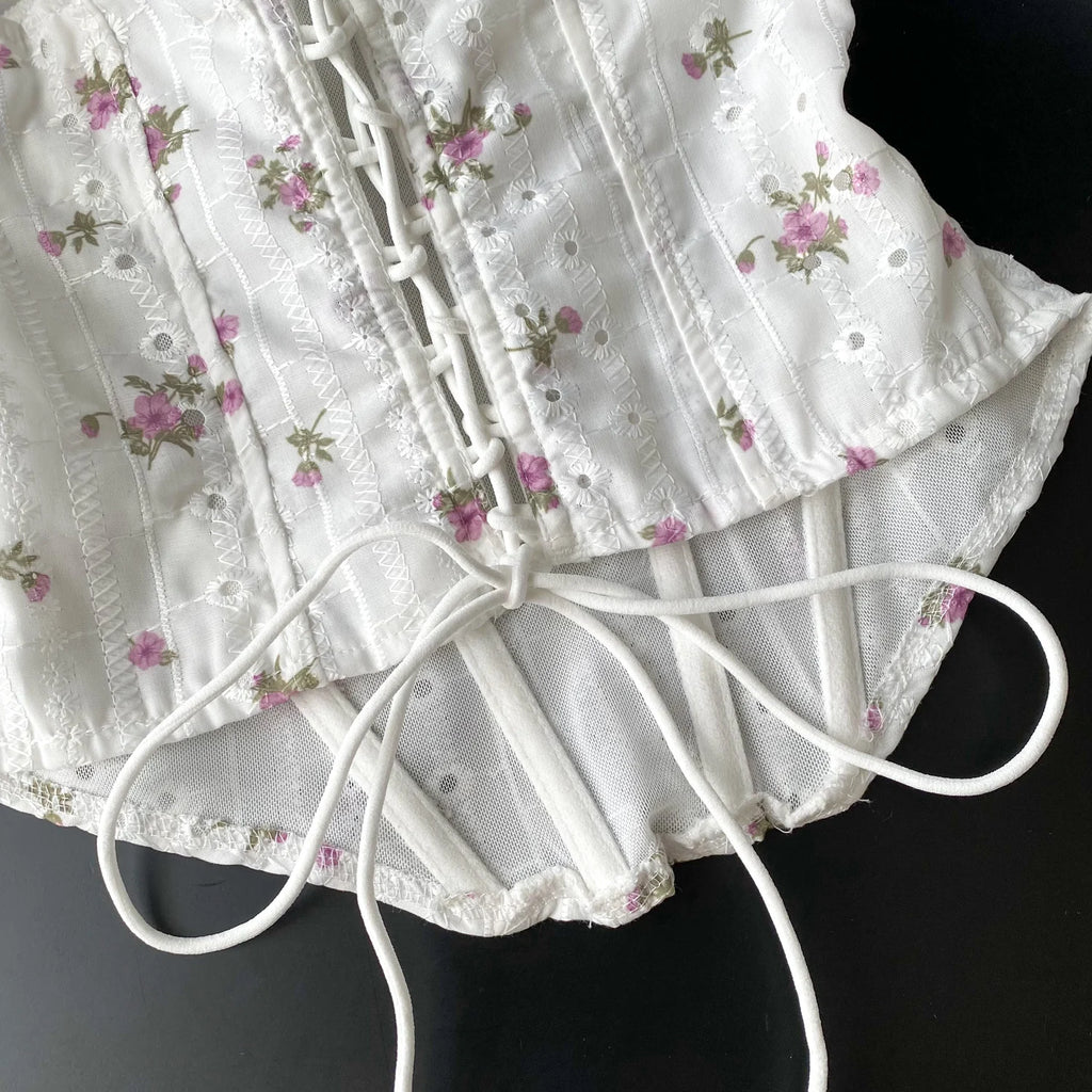 Embroidered Cutout Corset Crop Top