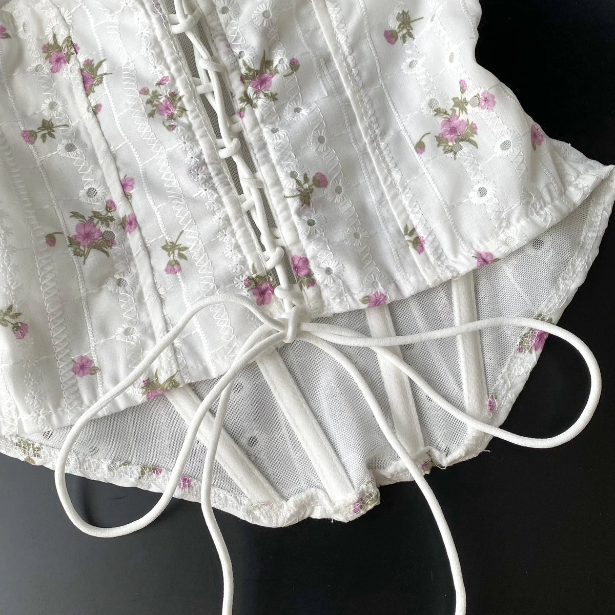 Embroidered Cutout Corset Crop Top
