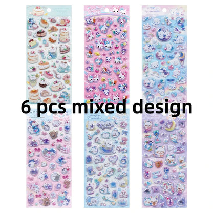 3 pcs/6 pcs Sweet Candy Pets Cat Coffee Cakes Flash Puffy 3D Stickers Scrapbooking Diy Diary Stationery Stickers School Supplies