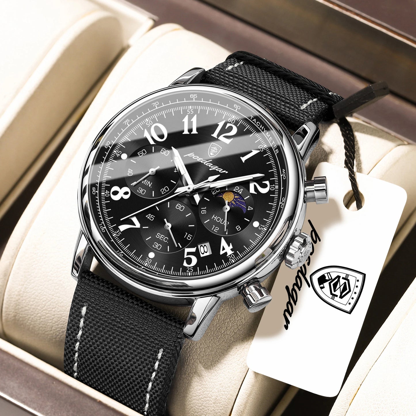 POEDAGAR Luxury Sports Men Watch Waterproof Luminous Leather Quartz Man Wristwatch Chronograph Date Military Men's Watches Reloj