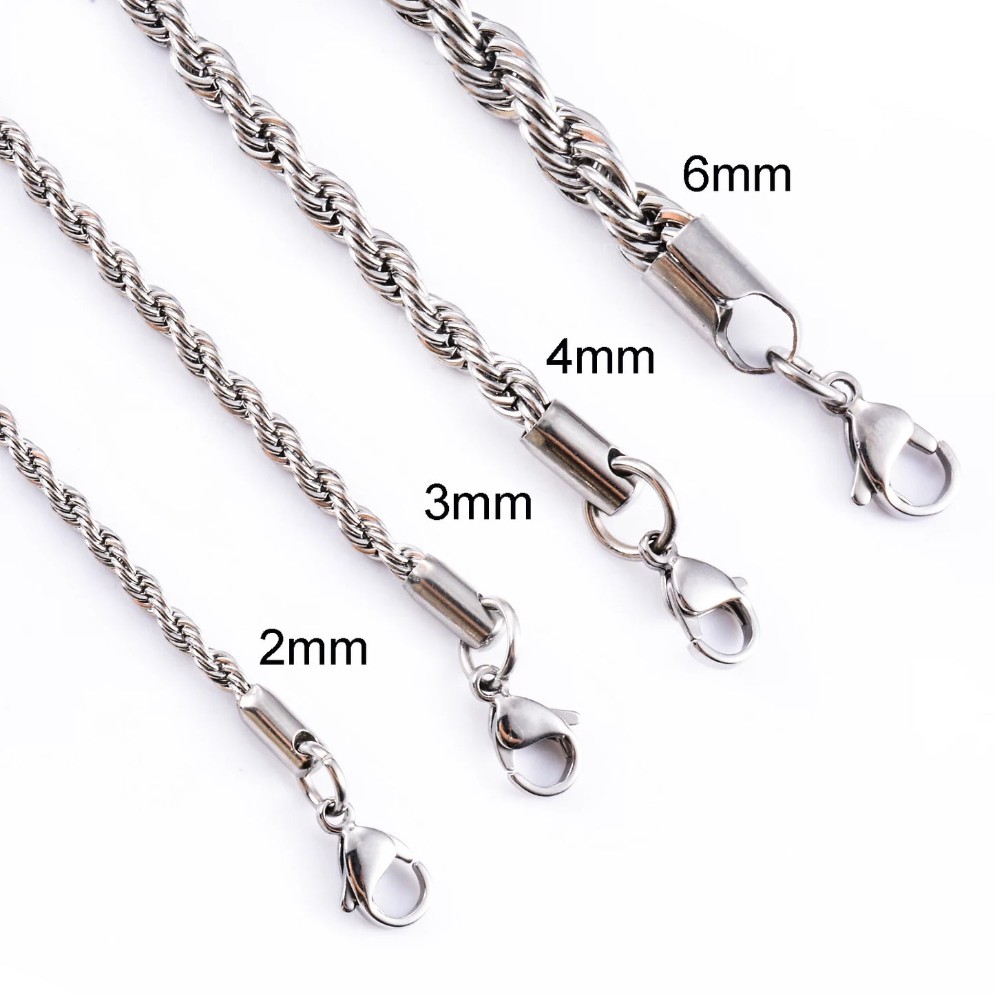 2/3/4/5/6mm Stainless Steel Twisted Rope Chain Silver/Gold Color Bracelet 3cm Extension for Men Women Jewelry Chains