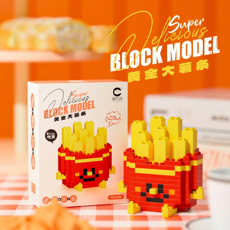 CLC Diamond Particle Casual Splicing Fruit French Fries Burger Block Toys Happy Food and Play Series Toys for Children Gifts