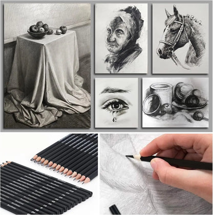 29Pcs Drawing Kit Sketching Pencils Set,Portable Pen Curtain-Charcoal Pencils, Sketch Pencils, Charcoal Stick,Sharpener,Eraser