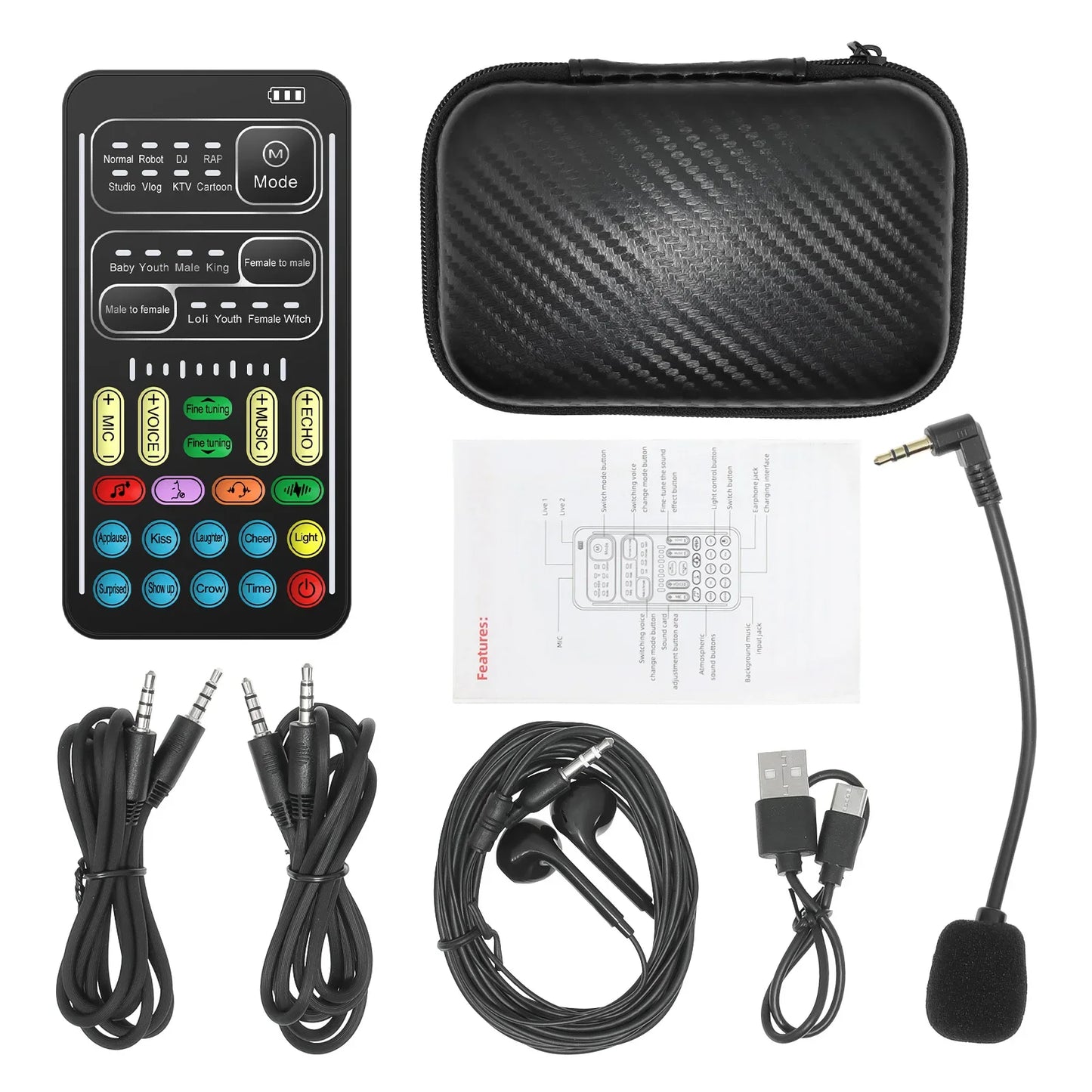 New I9 Mini Voice Changer Live Sound Card  + Headphones + Microphone Audio 8 Sound Effect Machine Equipment Voice Card for Phone
