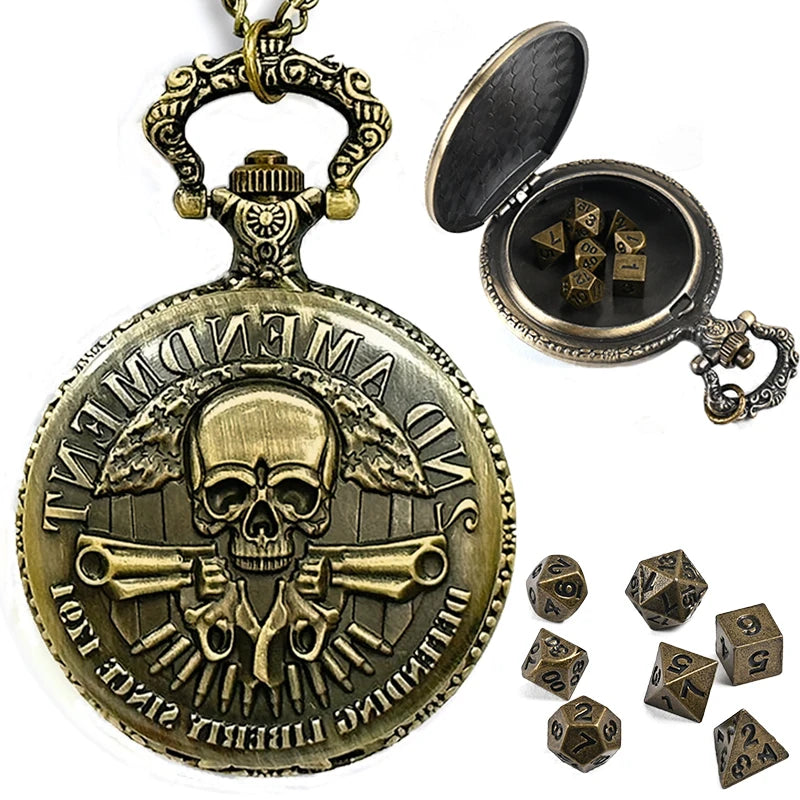 7pcs DND Mini Dice with Pocket Watch Case Set Portable Polyhedron Metal Dice Perfect for Dungeons&Dragons,Table RPG