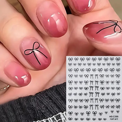 1/2pcs Black White Pink Mini Bowknot Design Nail Art Sticker Self Adhesive Lace Ribbons Bow Butterfly Decals Nail Art Decoration