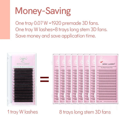 3D W-Shaped Eyelashes Extension 3 Tip C/D Curl High Quality Idividual