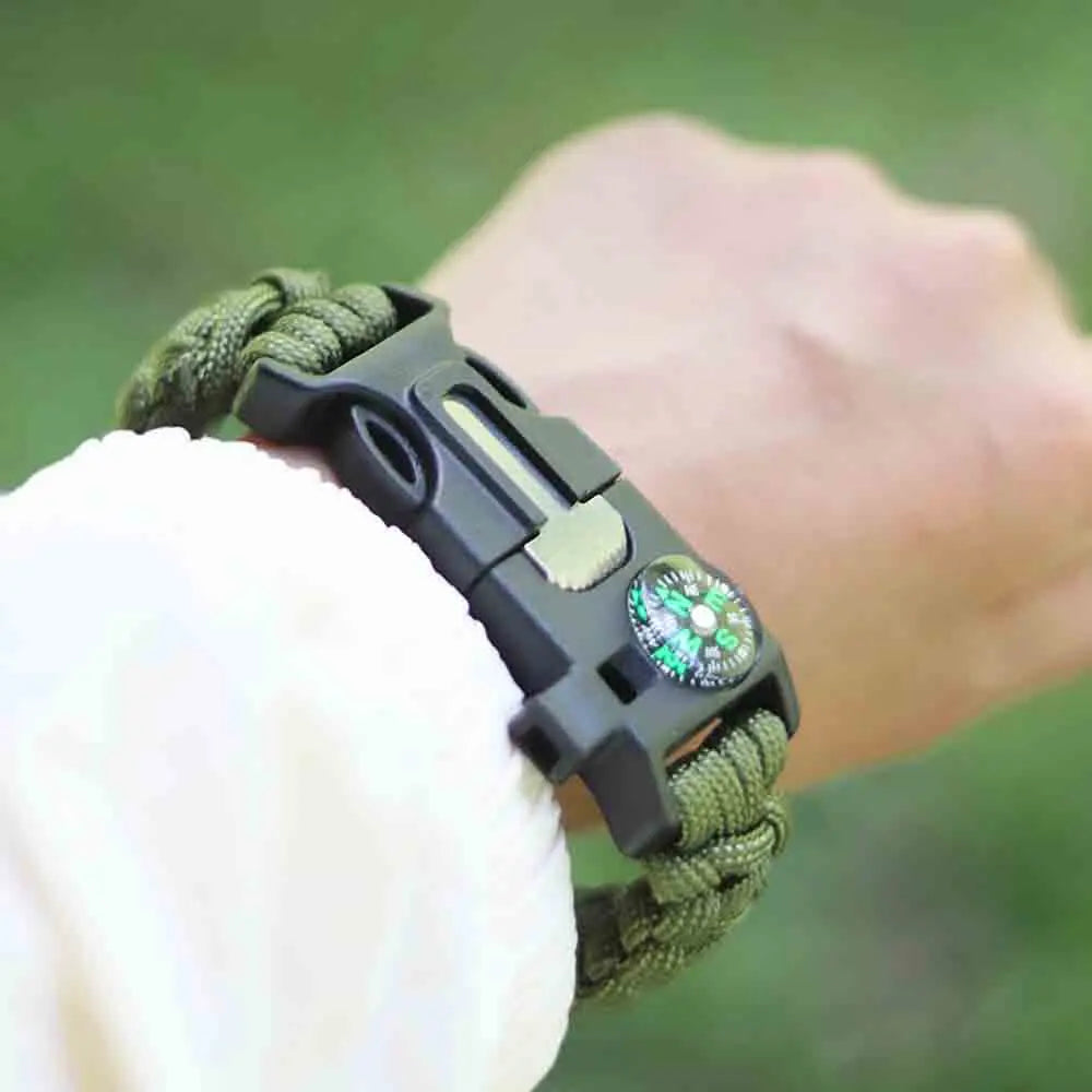 (No flint) Outdoor  Survival Umbrella Rope SOS Bracelet Emergency Rescue Bracelet Compass Sport Tactical  Whistle Bracelets