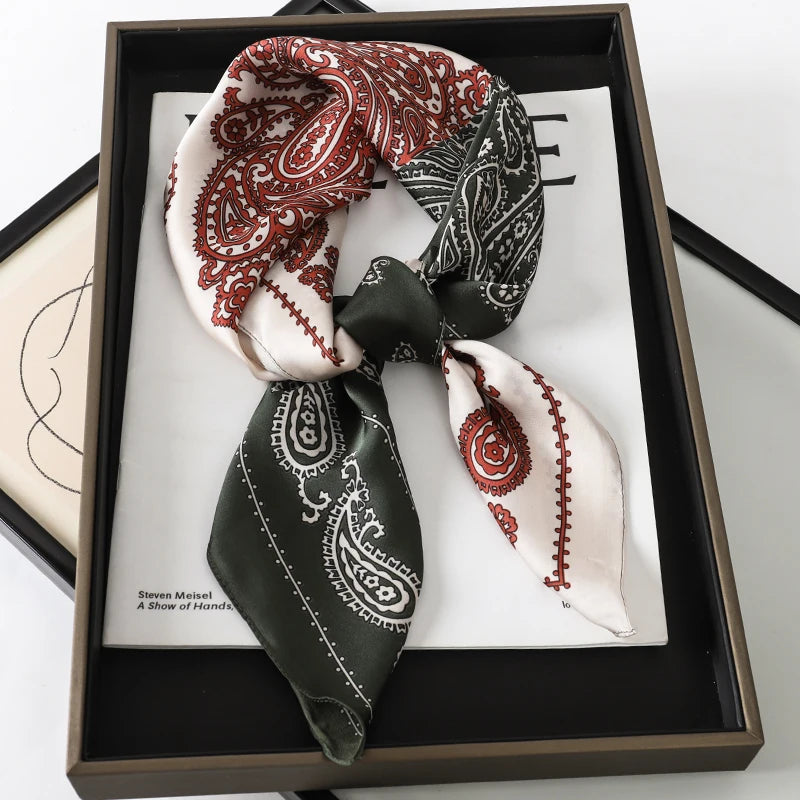 70x70cm Women Silk Scarf Small Satin Square Print Wrap Foulard Femme Handkerchief Bandana Neck Hair Skinny Tie Scarves Shawls