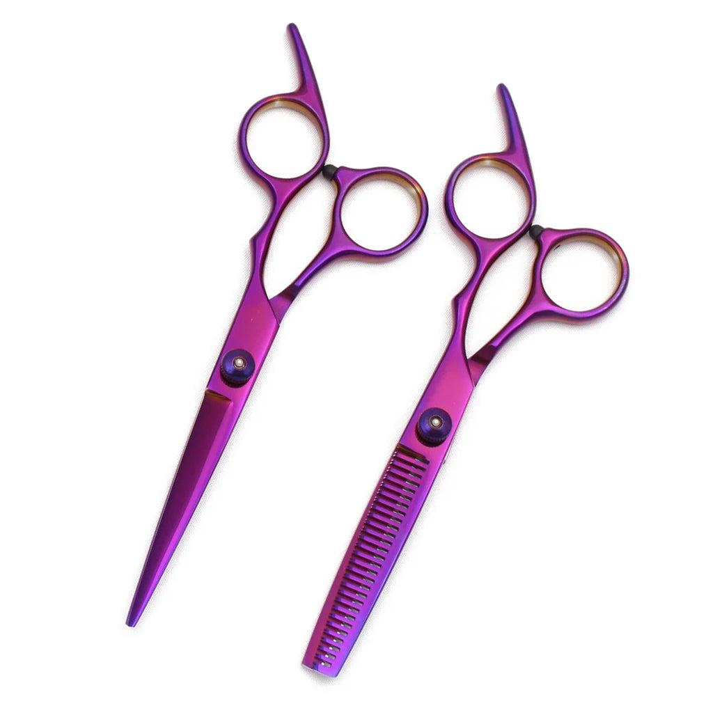 Hairdressing Scissors Japan Stainless Hair Scissors Purple Hair Cutting Scissors Barber Shop Thinning Shears Set Comb C1001