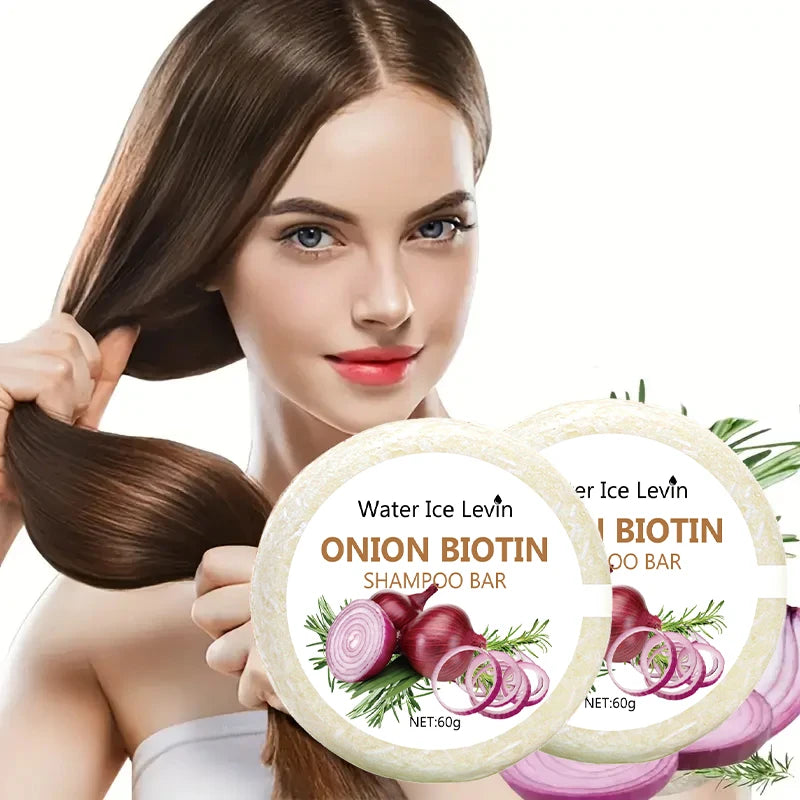 60g Onion Biotin Shampoo Bar for Scalp and Hair Care, Moisturizes and Smooths Hair, Rich in Onion Plant Extracts, Suitable for All Hair Types