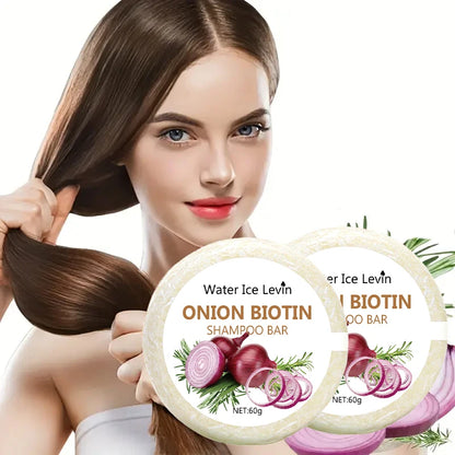60g Onion Biotin Shampoo Bar for Scalp and Hair Care, Moisturizes and Smooths Hair, Rich in Onion Plant Extracts, Suitable for All Hair Types