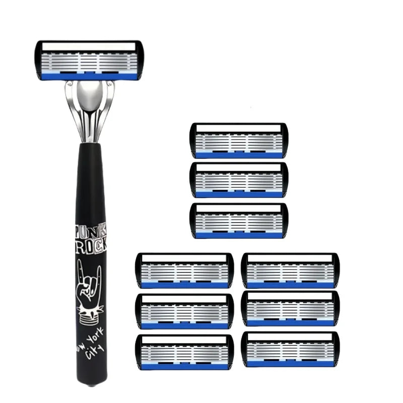 Men Women Safety Manual Shaver with 6-Layer Stainless Steel Blades for Hair Removal, Featuring Replaceable Razor Heads