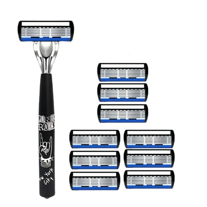 Men Women Safety Manual Shaver with 6-Layer Stainless Steel Blades for Hair Removal, Featuring Replaceable Razor Heads