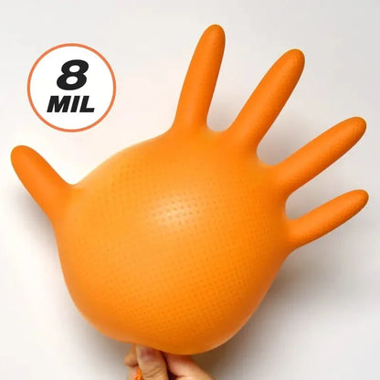 Heavy Duty Orange Nitrile Gloves 8Mil Industrial Disposable Gloves with Diamond Textured Grip for Mechanic Safety & Work Gloves