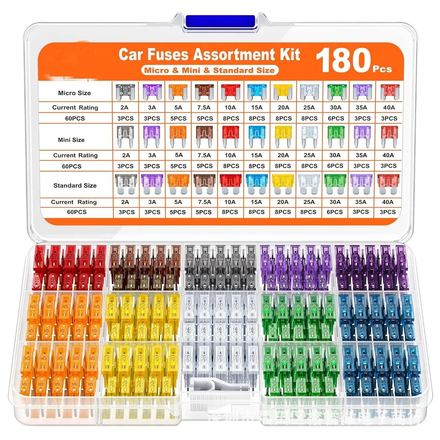 300/180/120pcs Car Blade Fuse Assortment Kit Auto Truck Automotive Medium Small Fuse Mixed Motorcycle Circuit Fuse With Box