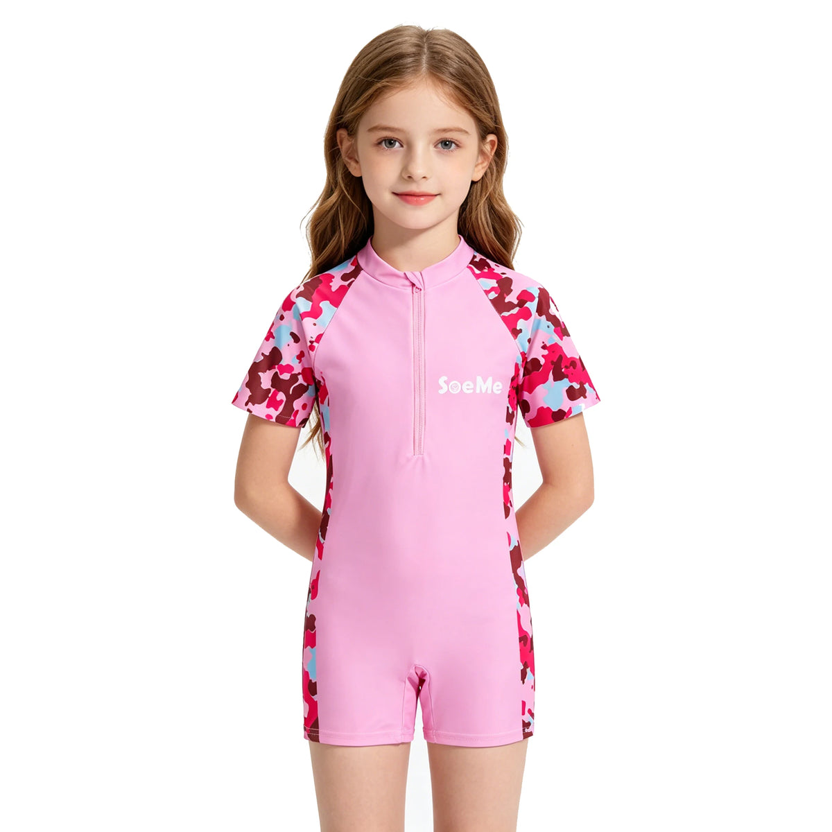 Girls Swimsuits Kids Toddler 3 to 4 5 6 7 8 9 10 Years Beach Pink Cute Child Swim Suit Short Sleeve One Piece Swimwear Outfits