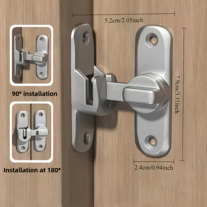 Anti-Theft Door Lock - 90°/180° Adjustable Sliding Pin, Keyless Entry Heavy-Duty Black Easy Install for Home Office Hotel Garage