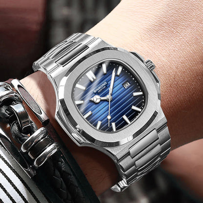 BINBOND sturdy stainless steel strap quartz wristwatches for men luxury luminous waterproof auto date accurate men's watch reloj