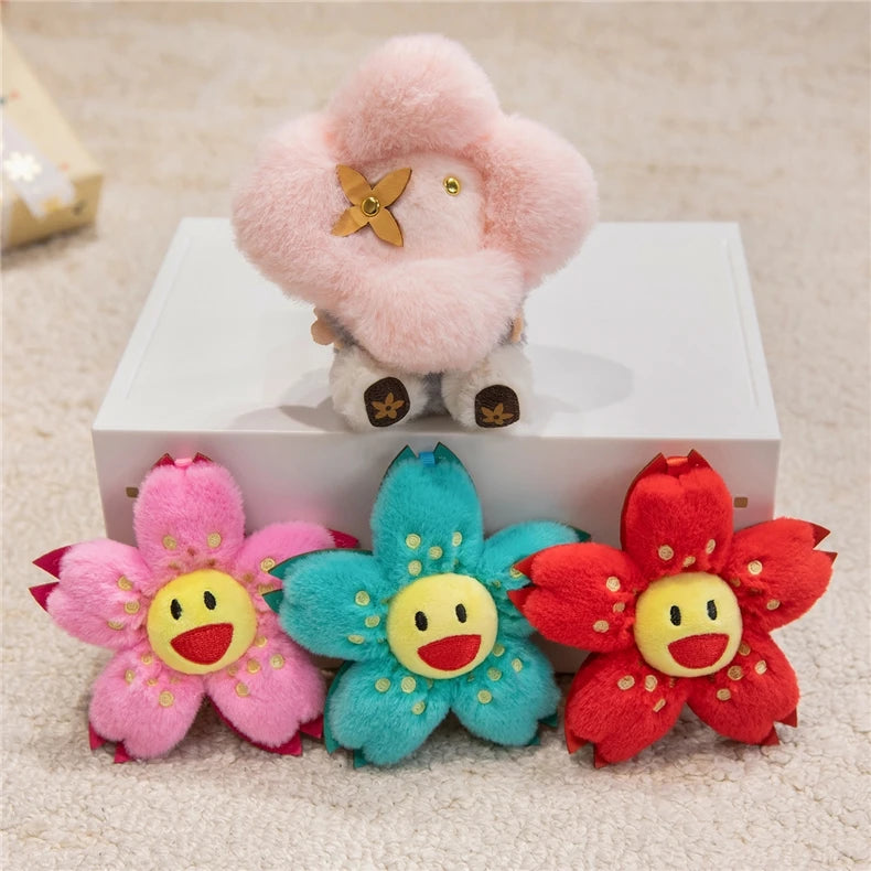 Cute Sunflower Plush Keychain Toy Stuffed Flower Soft Doll Small Pendant Keychain Fashionable Backpack Pendant Christmas Gift