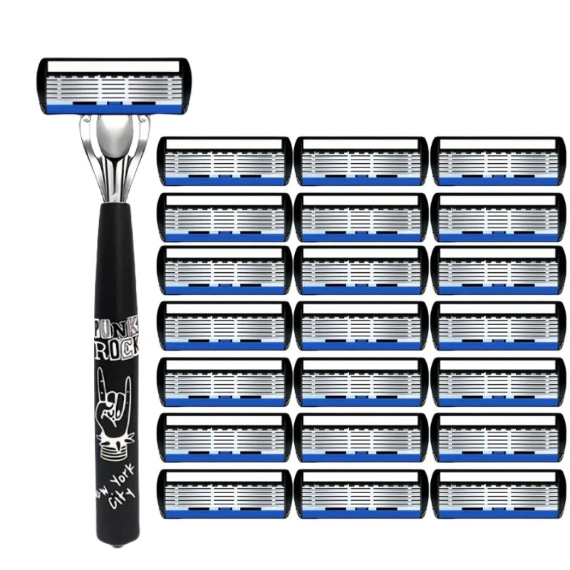 Men Women Safety Manual Shaver with 6-Layer Stainless Steel Blades for Hair Removal, Featuring Replaceable Razor Heads