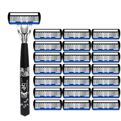 Men Women Safety Manual Shaver with 6-Layer Stainless Steel Blades for Hair Removal, Featuring Replaceable Razor Heads