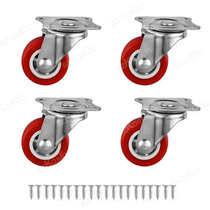 4Pcs/lot 1-2inch Furniture Caster PVC Red Universal Wheel Swivel Caster Roller Wheel For Platform Trolley Accessory