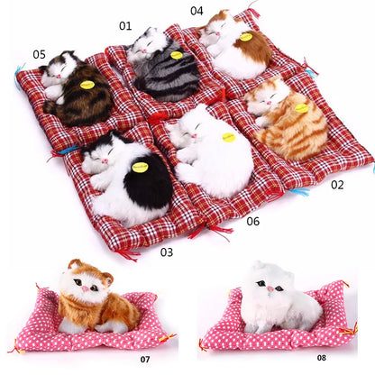 Brand New Simulation Animal Doll Plush Sleeping Cats Toy With Cushion Can Speak Out with Sound Kids Gift Stuffed Desk Ornament