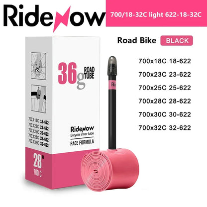 RideNow TPU 700C Road Bike Inner Tube 700x18-32C Presta 100/85/65/45/35mm Valve Super Light Weight Road Bike Tubes