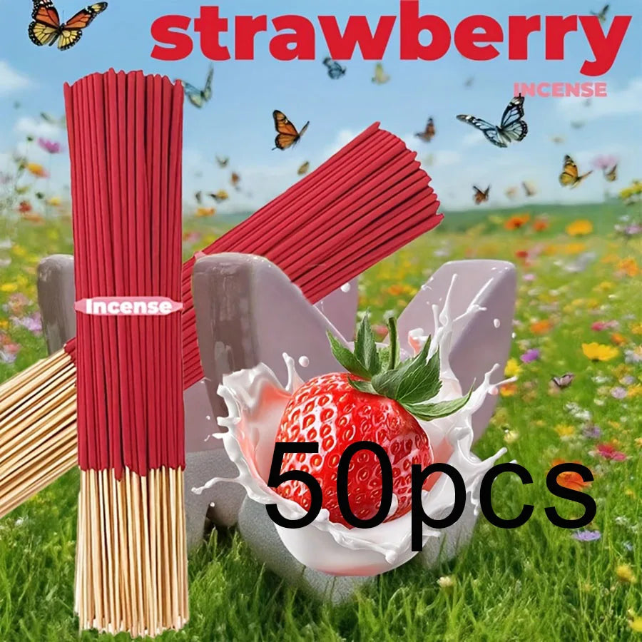Red High-Quality Creamy Strawberry Incense Stick - Long-Lasting Strawberry Scent with Woody Notes, Fruit Meditation Yoga Home Office Party Holiday Gift, Eliminates Fatigue, Long-Lasting Fragrance (Doesn'T Scatter, Burns Evenl