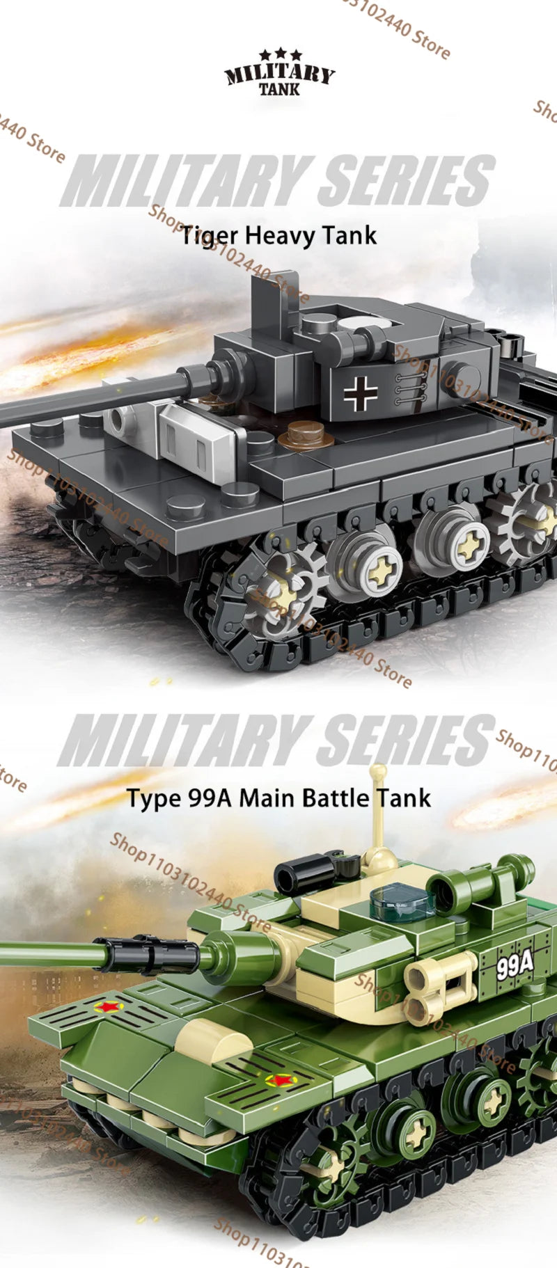 WW2 King Tiger Heavy Tank Building Blocks - DIY Military Model Kit , Educational Toy Gift for Kids
