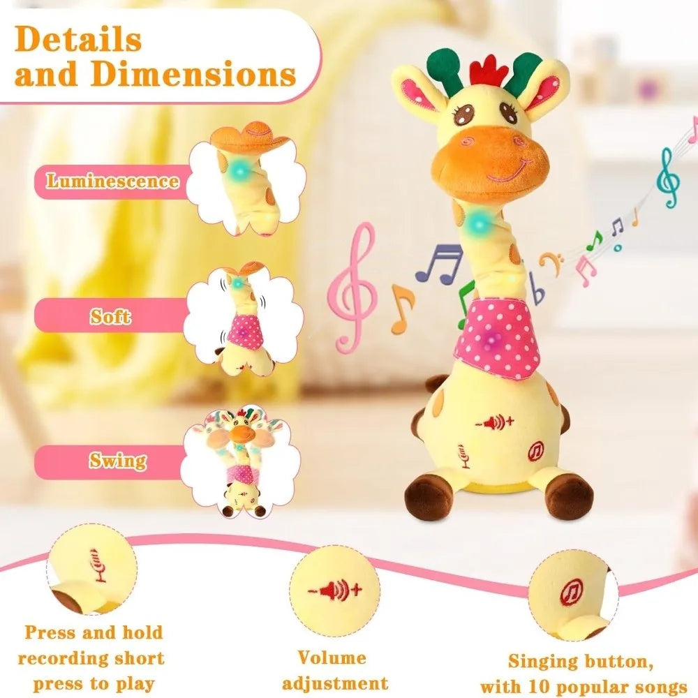 Repeating What You Say Dancing Talking Giraffe Toy with 10 Songs Plush Swaying Dancing Giraffe Adjustable Volume Glowing