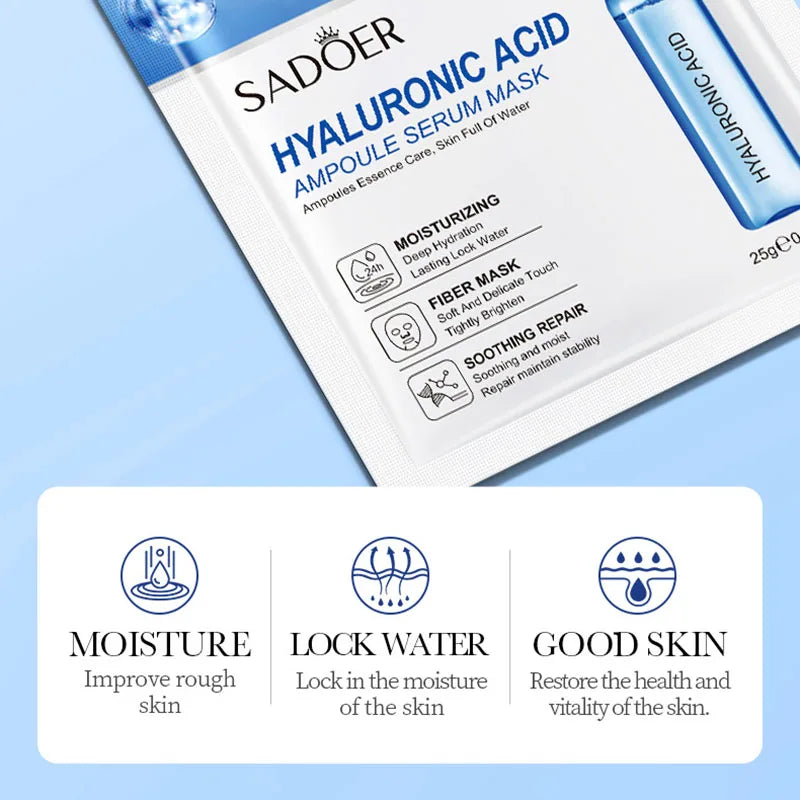 15pcs SADOER 24K Gold Vitamin C Hyaluronic Acid Facial Masks for Face Moisturizing Firming Hydrating Face Mask Facial Skin Care