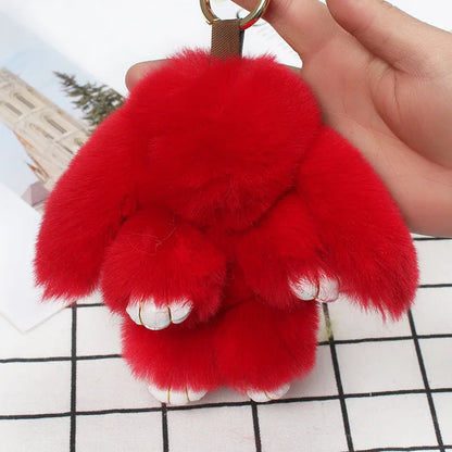 Cute Pluff Bunny Keychain Women Fur Pom Pom Angel Rabbit Key Ring Hare Plush Dolls Toy Girls Bag Car Key Pendant Kids Xmas Gift