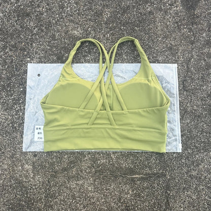 Solid Color Soft Cross Back Women Fitness Bra Tights Yoga Vest High Strength Shockproof Gym Sports Top Push Up With Chest Pad