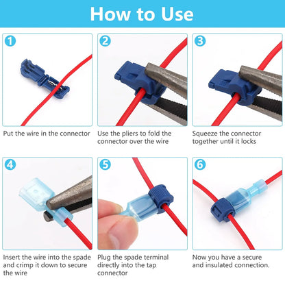 T Tap Wire Connectors, 60/50/40pcs Self-Stripping with Nylon Fully Insulated Male Quick Disconnect splice T Type Electrical Wire