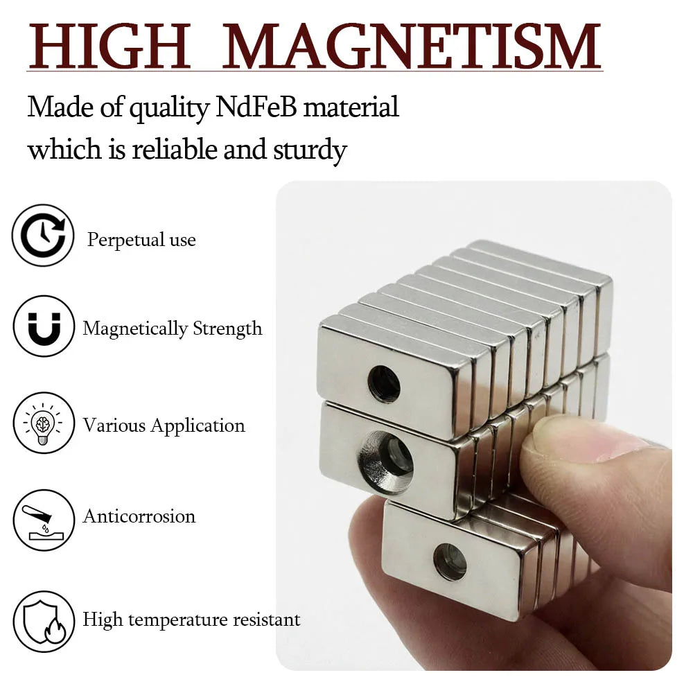 Powerful Block Magnet With holes Super Strong Refrigerator Magnets Cabinet Door Magnet Used for Office Whiteboards, DIY