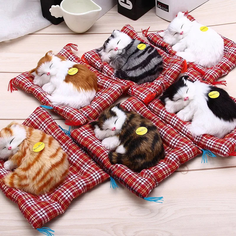 Brand New Simulation Animal Doll Plush Sleeping Cats Toy With Cushion Can Speak Out with Sound Kids Gift Stuffed Desk Ornament