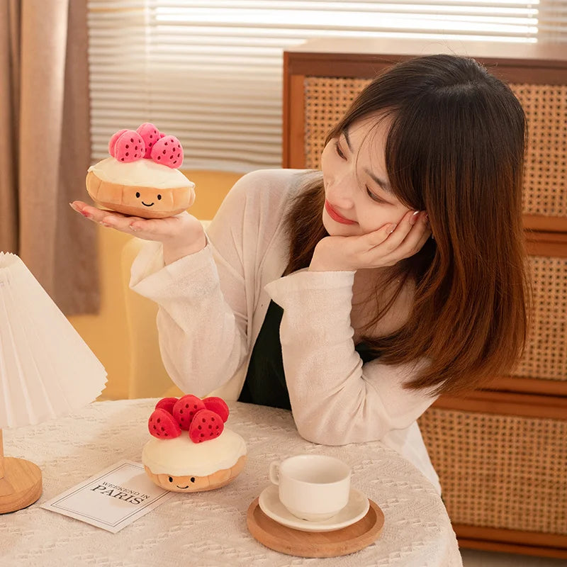 Kawaii Cartoon Hot Cake Plush Doll High Quality Soft Stuffed Fruit Strawberry Wedding Cake Simulation Food Plush Toy Home Decor