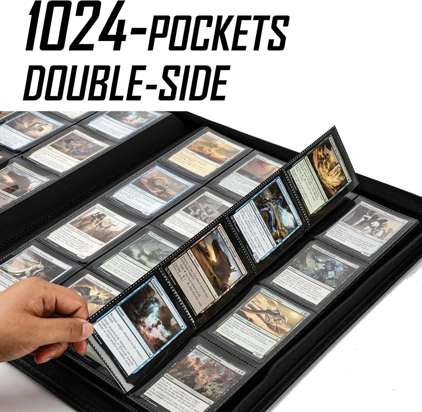 16 Pocket Card Binder, 1000+ Trading Card Album Folder, Side Loading Ringless Card Collection Binder for TCG,Game,Sports
