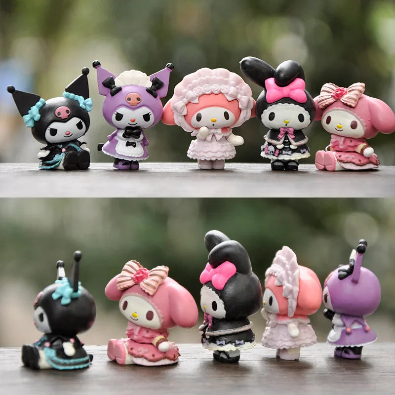 5Pcs-Set Sanrio Cinnamoroll Anime Figure Pochacco Kuromi Pom Pom Purin Hello Kitty Action Figure Toys Model Doll My Melody Gifts