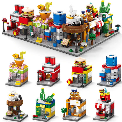 NEW Panda Pet Coffee Ice Cream Flower Shop Store Street View Food House Building Blocks Kit Girls Bricks Model Kids Toy Children