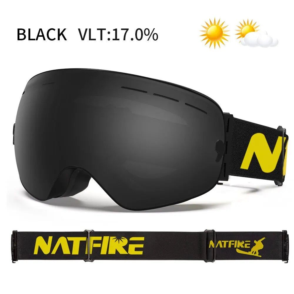 NATFIRE Ski Goggles Double Layers Anti-fog UV400 Snowboard Snow Goggles Snowmobile Glasses Eyewear Outdoor Sport Skiing Googles